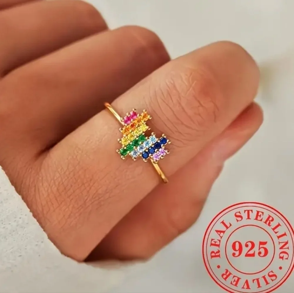 925 Colorful Heart Sterling Silver Ring Sz 7